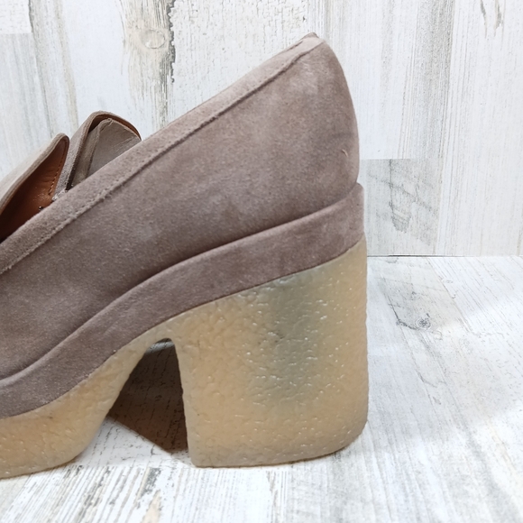 New Marc Fisher Taupe Suede Platform Loafers with Chunky Block Heel #533 - Picture 2 of 13